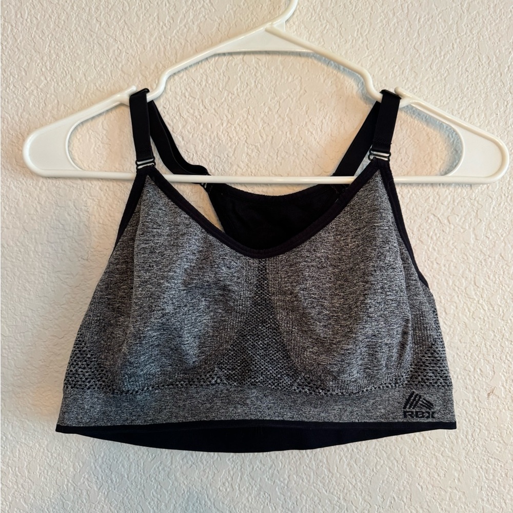 RBX Gray & Black Racerback Sports Bra Size L